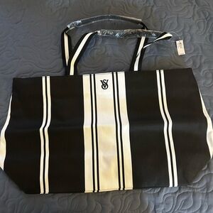 Victoria Secret Black and White Striped Tote Bag